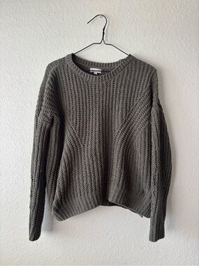 SO Olive Green Waffle-Knit Crew Sweater